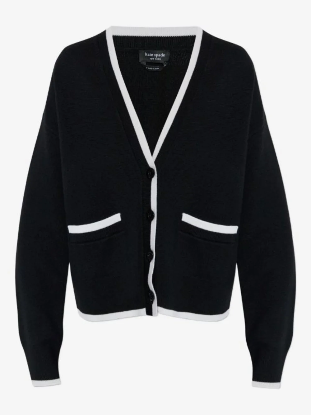 Black & White Trim Women’s V-Neck Button Cardigan Sweater